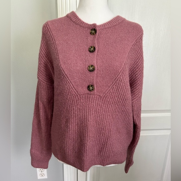 a.n.a | Pink Long Sleeve Sweater Half Button Down | Size Small - Picture 1 of 8